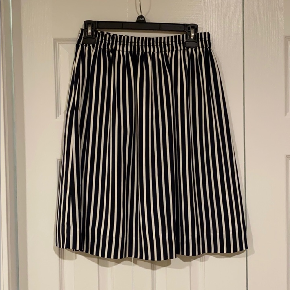 J. Crew Navy and white striped skirt.